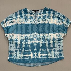 Andrew Marc Teal and White Tie-Dye Blouse